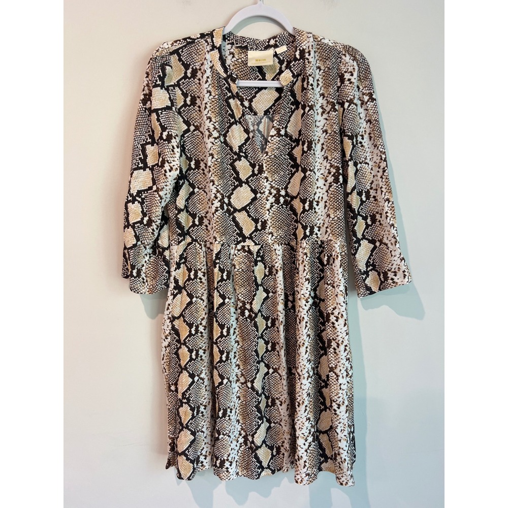 Maeve Anthropologie Snakeskin Print Babydoll Dress Brown Tan Medium OB947815